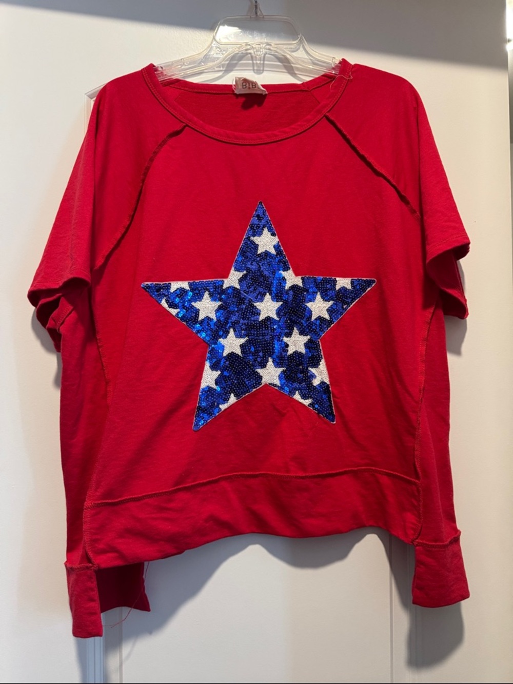 BiBi Red Short Sleeve Tee with Blue Sequin Star